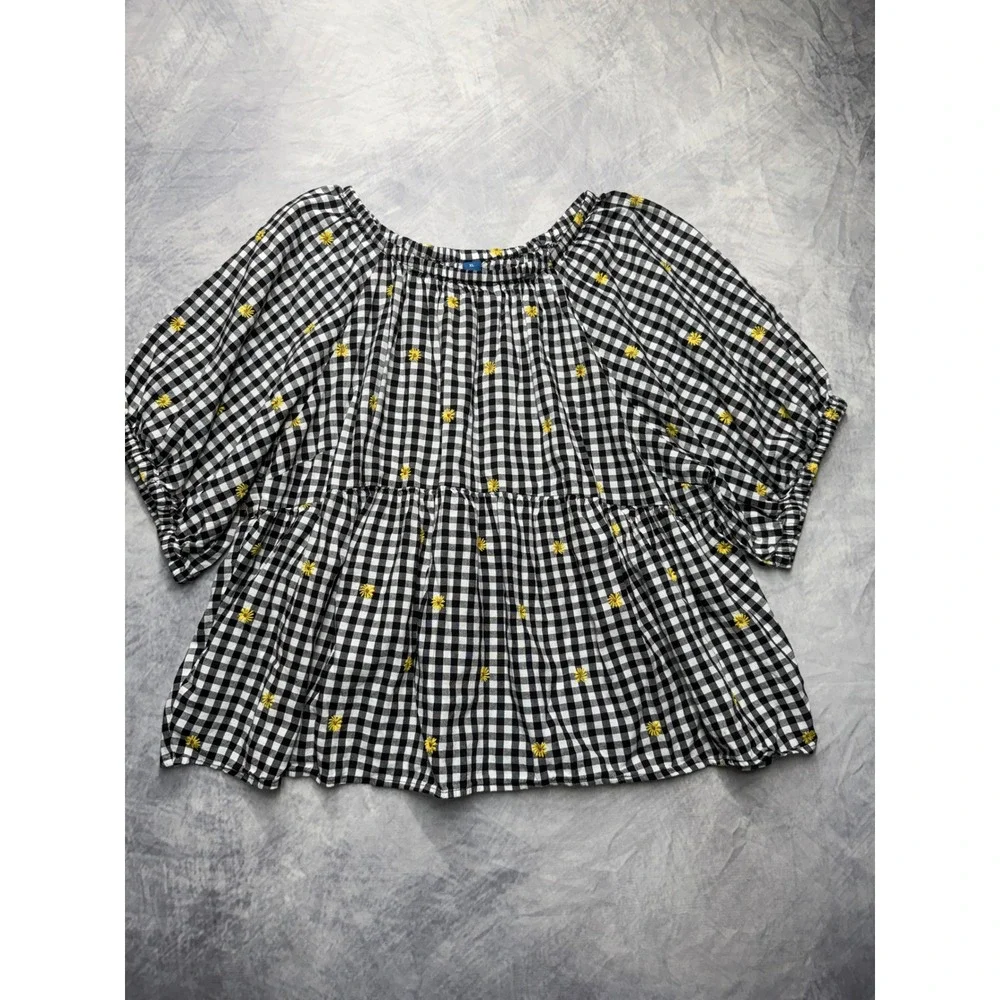 Old Navy Womens sz XL Gingham Embroidered Puff Sleeve Babydoll Top cottage‎